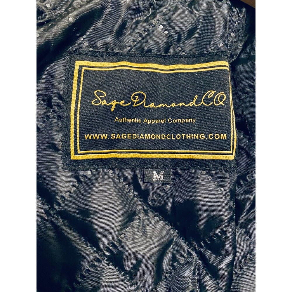 Sage Diamond Bomber Jacket Men's Medium Black Embroidered CO EST 2020 Streetwear - Picture 5 of 16